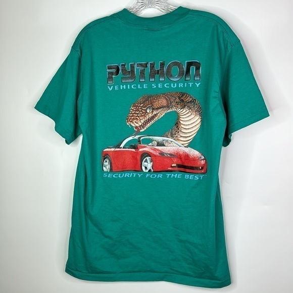 Vintage Oneita Python Vehicle Security Racing Tshirt Teal Green XL - Picture 1 of 8